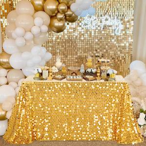 B-COOL Gold Sequin Tablecloth Party Glitter Table Cloth Big Payette 50x102 Inches Table Overlays for Birthday Wedding Baby Shower Outdoor Anniversary Holiday Dinning Decoration