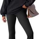 ANRABESS Women 2 Piece Sweatsuits Lounge Set Oversized Fleece Crewneck Sweatshirts Flare Pants 2025 Fall Outfits Clothes (Small, Black)