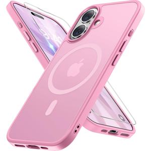 Miracase Magnetic for iPhone 17 Case (Compatible with MagSafe) with Screen Protector Military-Grade Protection, Anti-Fingerprint Translucent Matte Phone Cover for iPhone 17 6.3 inch, Light Pink