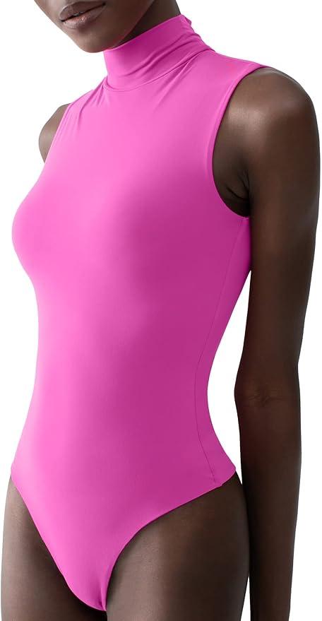Women's Mock Turtle Neck Sleeveless Bodysuit Sexy Tank Tops Sharp Collection Size Large