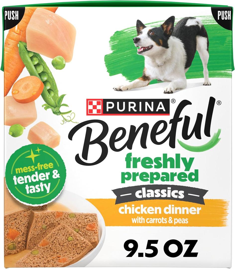 Beneful Purina Freshly Prepared Classics Pate Wet Dog Food, (6) 9.5 oz
Chicken Dinner Entree with carrots & peas, steam-cooked, made-fresh dog food, great alone or as a meal topper, resealable tub BBD Jan 2028