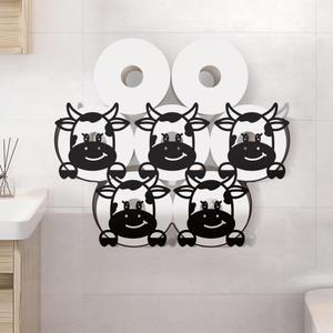 WADORN Funny Cow Metal Toilet Paper Holder, Black Animal Cow Decorative Metal Toilet Paper Storage for Extra 8 Rolls Funny Freestanding Animal Wall Mounted Organizer for Restroom Bathroom Cabinet