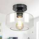 Industrial Semi Flush Mount Ceiling Light: Black Seeded Glass Kitchen Lighting Fixtures Ceiling - Vintage Hallway Light Fixtures E26 Bulb Included - 8.46 Light Fixtures Mount for Foyer