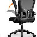 Office Chair Ergonomic Desk Chair, Adjustable Lumbar Support Rolling Swivel Comfy Chair with Space-Saving Flip Up Armrests,Mesh Gaming Chair for Business Work Office & Home, Black