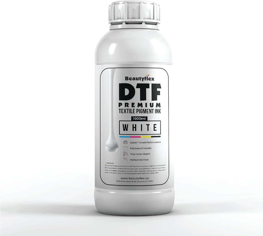 Beautyflex White DTF Ink 1000ML for DTF Printer Printhead L1800 ET-8550 P800 R1390 XP600 DX5 i3200, High Fluidity Compatible with DTF Heat Transfer Film Printers for T-Shirt Printing