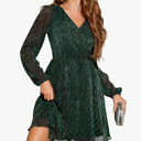 Dressystar Cocktail Long Sleeve Plus Size Dresses for Women V Neck Sparkly Club Sexy Party Mini Homecoming Loose Dress Size L