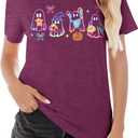 Halloween Spooky Season Cute Ghost T Shirt for Women Crewneck Fall Pumpkin Colorful Graphic Tee Tops (XL)