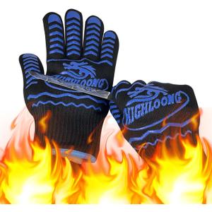 BBQ Gloves, Oven Gloves 1472 Extreme Heat Resistant, Grilling Gloves Silicone Non-Slip Oven Mitts, Kitchen Gloves for BBQ, Grilling, Cooking, Baking-1 Pair (One Size Fits Most, Black)