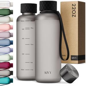 KIVY Slim Water Bottle 22oz [Lightweight & Shatterproof] - Reusable Tritan Water Bottle - Leak Proof Bottle for Women & Men - Water bottle no straw - Dishwasher Safe - BPA Free (02 Ash Black)