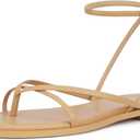 Womens Flats Sandals Square Toe Strappy Ankle Strap Flats (9, Nude)