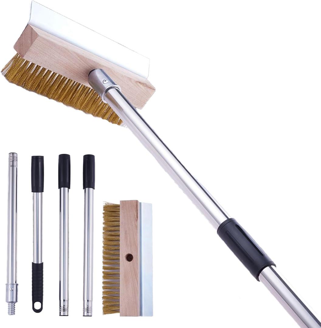 Pizza Oven Brush, Grill Brush, Wire Brushes, with Scraper and 4 Sections of Detachable Long Rod Design for Commercial Cleaning, Kitchens, Restaurants, BBQ Shelf Or Any Grill