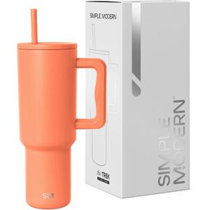 Simple Modern 40 oz Trek Tumbler with Handle and Straw Lid | Cup Holder Friendly Insulated Stainless Steel Travel Mug | Clementine 