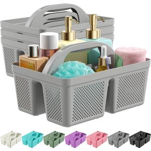 4 Pack Portable Shower Caddy, Integrated Handle, Reinforced Plastic, Organizer Storage Bathroom Supplies and Beauty Products, Cleaning Supplies, Shower Basket for Home, Dorm, Shelf and Cabinet (Grey)