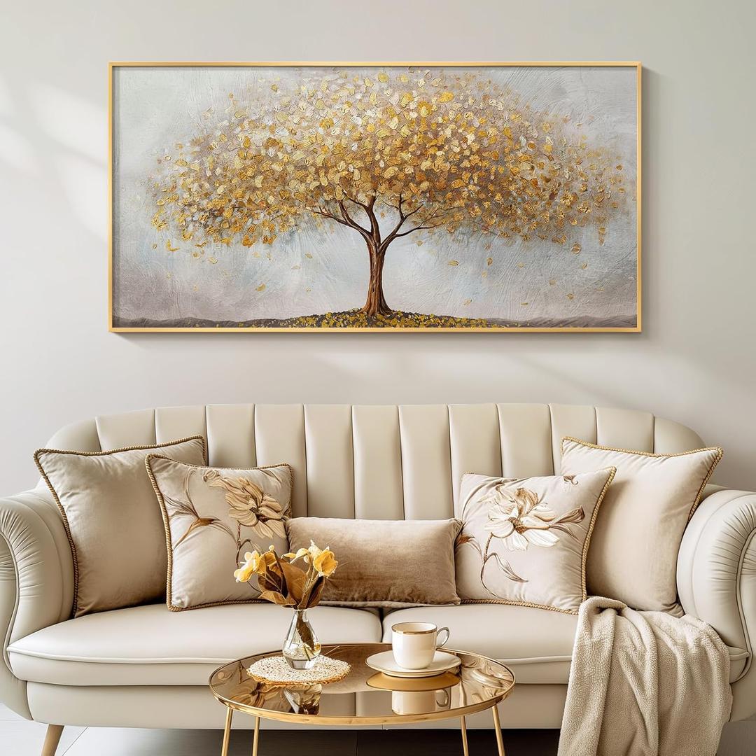 Large Framed Tree of Life Gold Wall Art for Living Room, Canvas Prints Paintings Artwork for Walls, Modern Luxury Golden Big Tree Pictures for Hallway Dining Room Bedroom Office Wall Decor 30x60 In