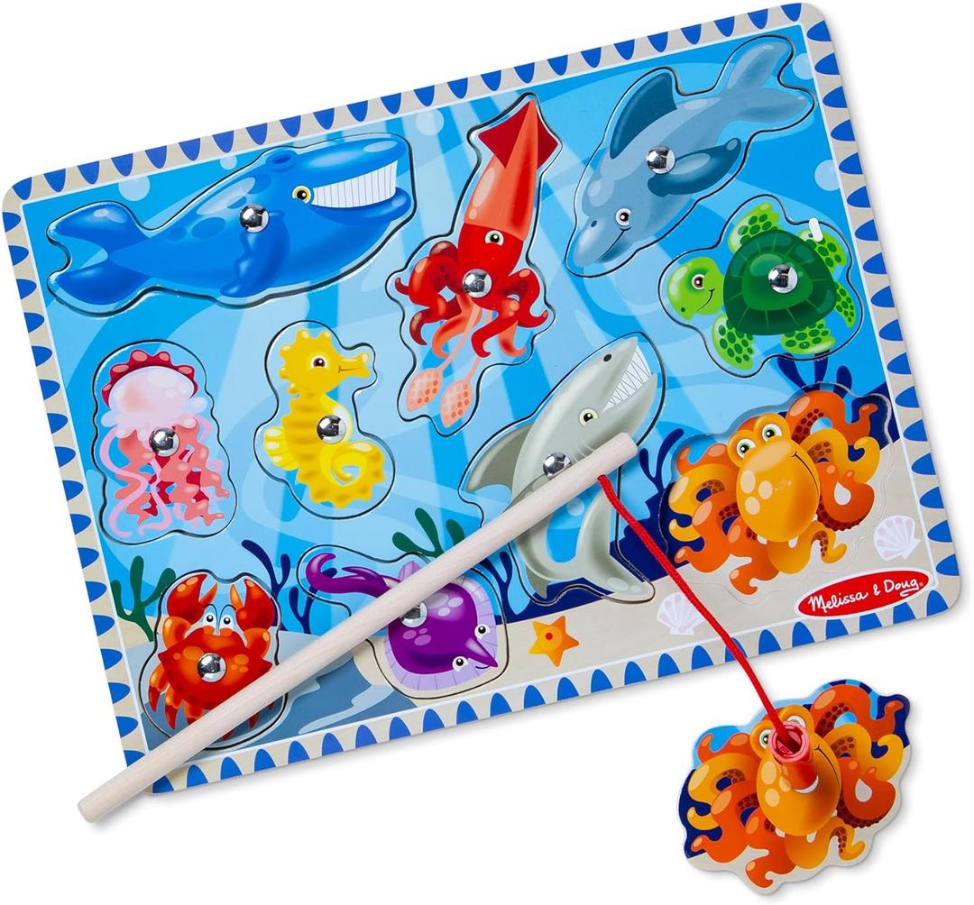 Melissa & Doug Magnetic Wooden Fishing Game and Puzzle with Wooden Ocean Animal Magnets