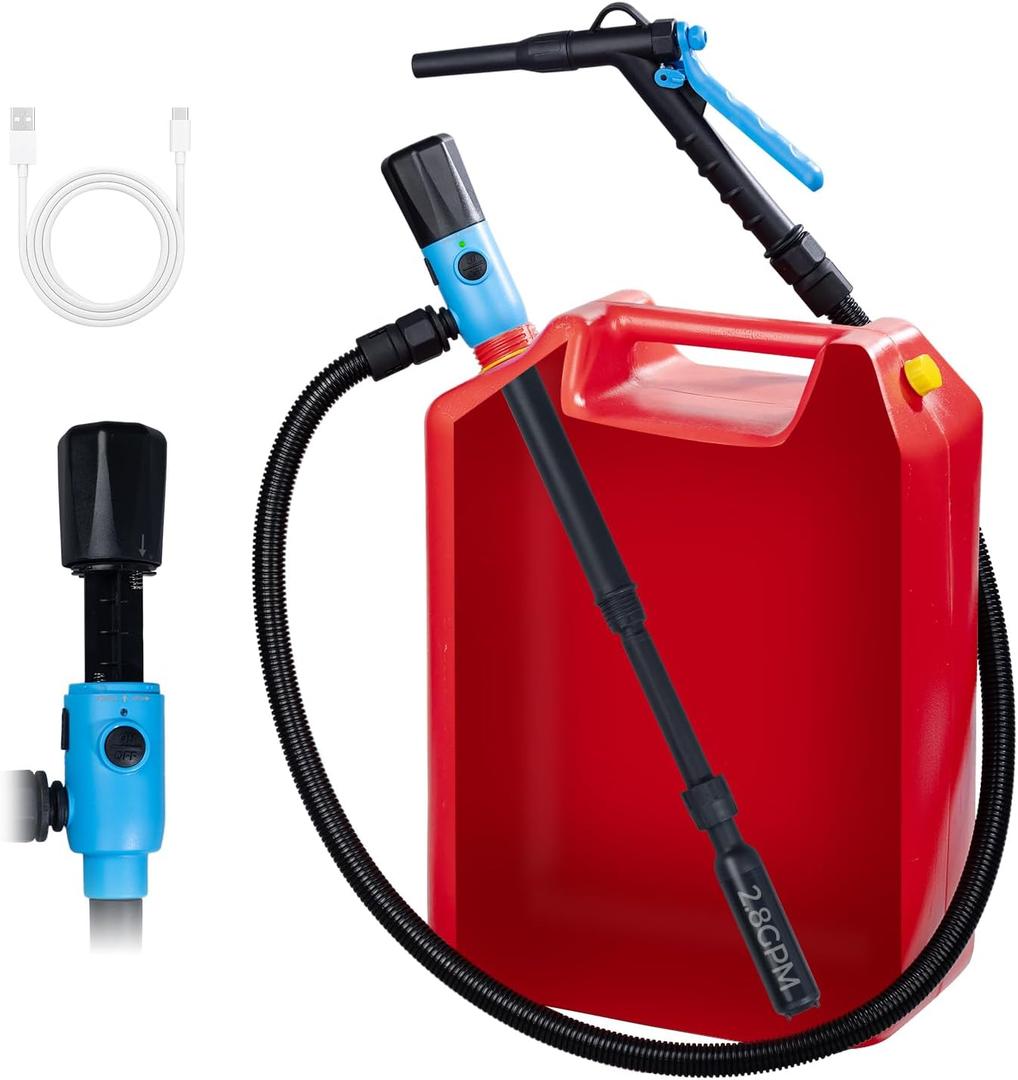 Electric Fuel Transfer Pump, 51'' Extra Long Hose, 2.8 Gallon per Min, Fast and Safe Portable Gas Can Pump for Oil,Battery Powered (Manual Nozzle Type)