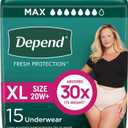 Depend Fresh Protection Adult Diapers, Incontinence & Postpartum Bladder Leak Underwear for Women, Disposable, Maximum, Extra-Large, Blush, 15 Count, Packaging May Vary