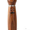 Wooden Salt or Pepper Grinder, 8 Inch Acacia Wood Mill with Adjustable Ceramic Grinder, Stainless Steel Top, Refillable Pepper Mill, Mustache Design