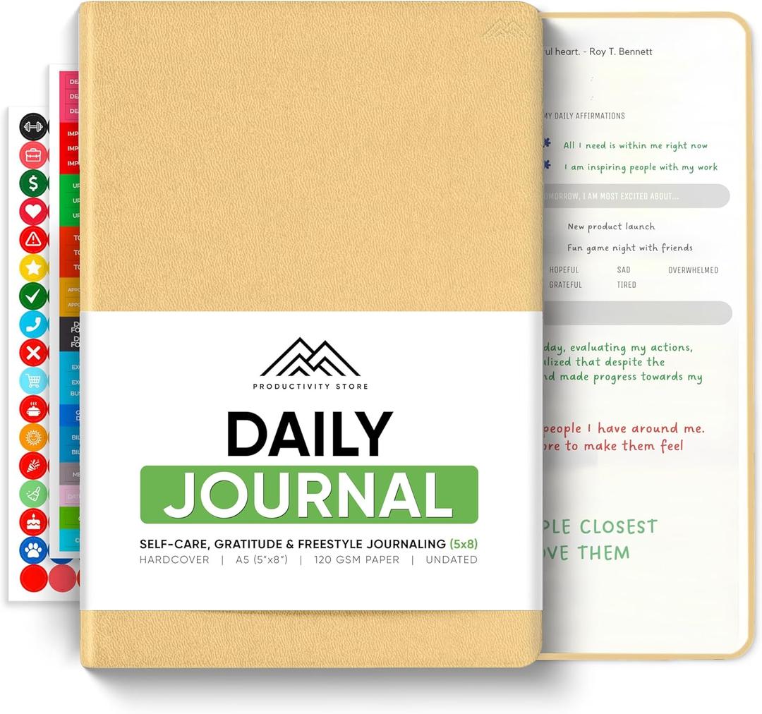 Best Daily Journal for Men & Women - Gratitude, Manifestation & Guided Journal with Prompts for Personal Growth (A5, Cream) - PRODUCTIVITY STORE