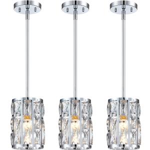 Modern Crystal Pendant Light Fixture 3-Pack Chrome Finish Hanging Lighting Crystal Chandelier for Kitchen Island