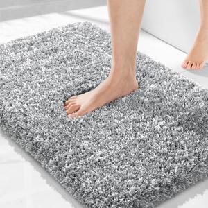 Yimobra Bathroom Rugs Non Slip Washable 32x20, Ultra Soft and Water Absorbent Bath Mats, Plush Fluffy Shower Mat Outside, Microfiber Thick Matts for Bathroom Floor/Tub, Light Gray and White (32" x 20")