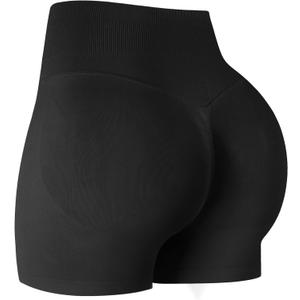ATHVOTAR Workout Gym Shorts Women, High Waisted Seamless Butt Lifting Scrunch Butt Sports Shorts (Black, L)