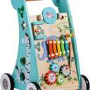 Teamson Kids Preschool Play Lab Wooden Baby Walker and Activity Station, Natural/Blue, One Size