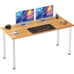 Need 54.3 Inch Large Computer Desk, Modern Simple Style Desk for Home Office, Basic Writing Table for Study Student, Teak White
