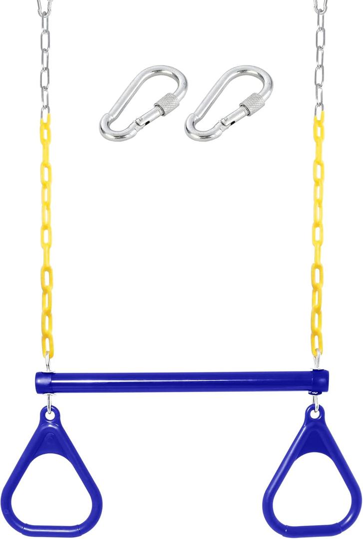 18" Trapeze Swing Bar Rings 48" Heavy Duty Plastic Coated Chains Swing Set Accessories Playground Swing Seat (Blue)