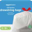 Amazon Basics 13 Gallon Tall Kitchen Drawstring Trash Bags, Flextra Strength, Tear Resistant, Puncture Resistant, 10% Post Consumer Recycled, 90 Count, White