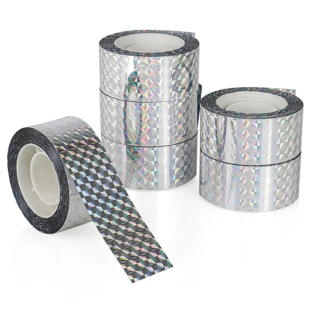 BOMEI PACK Non-Adhesive Reflective Tape 6Roll 1x 164ft Reflective Flashing Tape for Outdoors, Houses, Gardens, Yards, Orchards to Repel Birds,Bird Repellent Tape