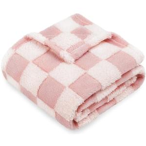 HOMRITAR Baby Blanket for Girls 3D Checkered Fleece Fluffy Fuzzy Checkerboard Grid Warmer Shaggy Soft Cozy Fuzzy Bed Blanket for Toddler, Newborn or Infant Pink 30 x 40 Inch