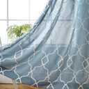MIUCO Moroccan Embroidered Semi Sheer Curtains Faux Linen Grommet Window Curtain for Living Room 52 x 84 Inch 2 Panels, Dusty Blue