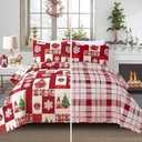 Smuge Christmas Bedspread Quilt Sets Twin Size - Reversible Christmas Tree Snowflake Red Plaid New Year Winter Holiday Coverlet Bed Set Xmas Bedding Sets Bedroom Decor