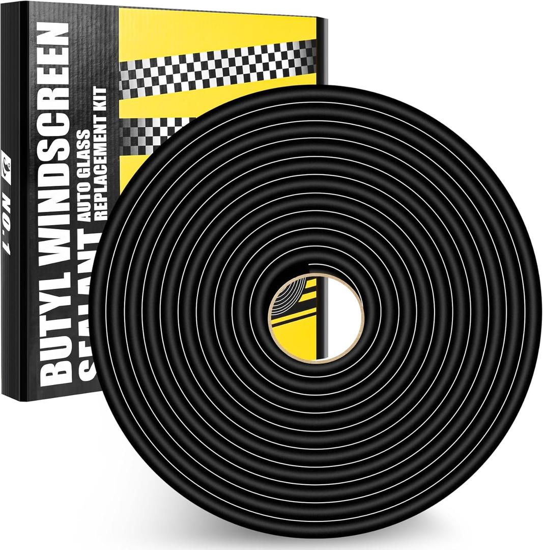 Butyl Rubber Tape Headlight Glue Sealant Rope 14.8Ft Diameter 9.5mm Butyl Putty Foam Strip Butyl Rubber Caulk Sealer for Automotive (Car RV Truck Marine) Window Door Windshield Sealing - Black, 1 Roll