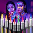 ThEast 8 UV Neon Face Paint Pens, Glow in The Dark Under UV Light Body Painting Kit, Tattoo Markers for Skin Washable, Face Makeup for Party Favors