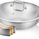 DELARLO Tri-Ply Stainless Steel Wok Pan With Lid, Fast & Even Heat 12Inch Large Frying pan, Induction Saute Pan, Dishwasher Safe Cooking Pan,Induction,Broiler Safe 600 (12"Double Handle)