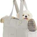 Dog Purse Carrier for Small Dogs Rabbit cat with Large Pockets, Cotton Bag, Dog Carrier Soft Sided, Collapsible Travel Puppy Carrier (Grey, 13.6" L x 6.5" W x 10" H)