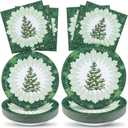 ZVK Christmas Paper Plates and Napkins Set 150 Party Dessert Plates, Dinner Plates, Paper Napkins Disposable Dinnerware for Christmas Party Supplies Green Xmas Tree Tableware