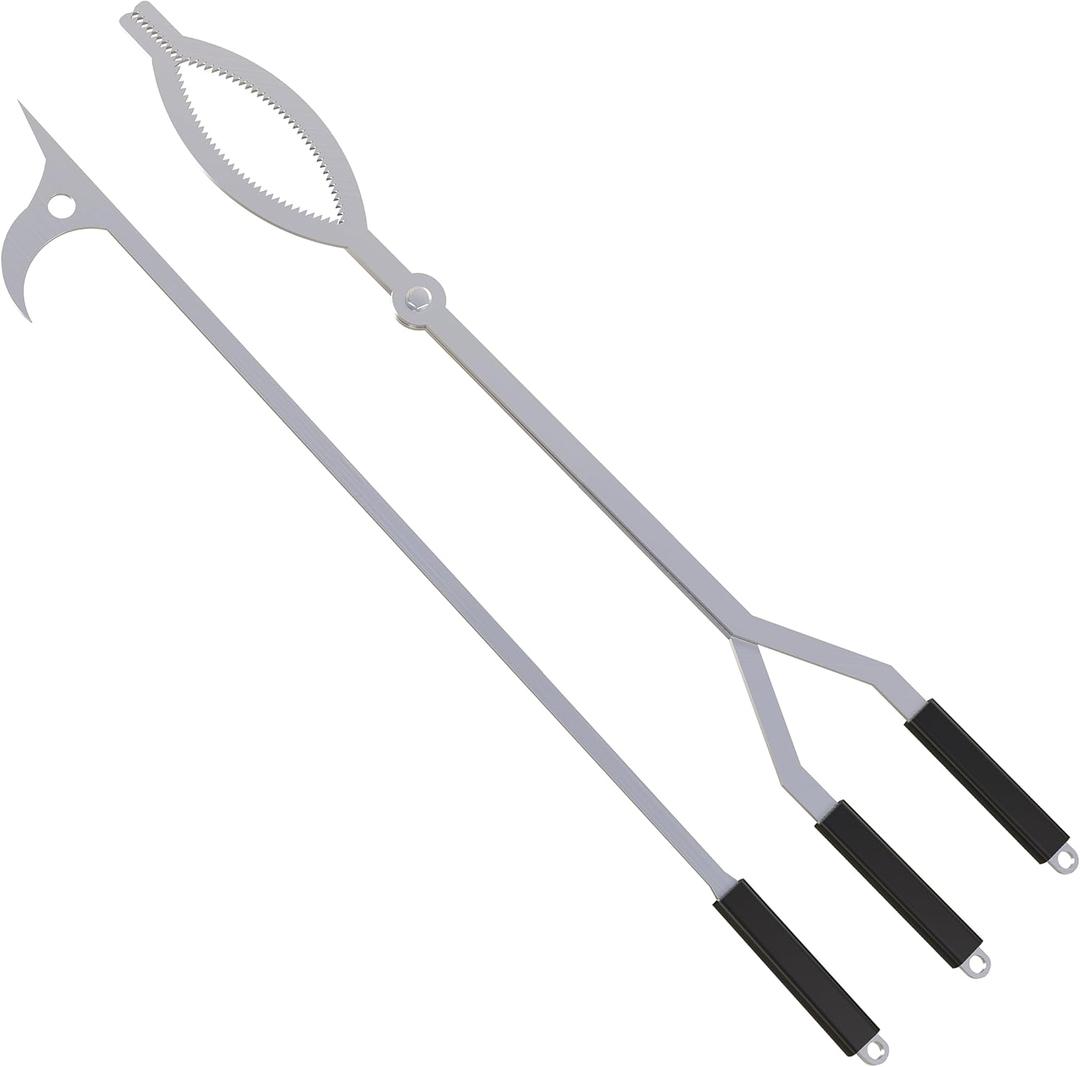 40" Fire Tongs Firewood Grabbers and Fire Poker Set, Stainless Steel Large Log Grabbers for Outdoor Fireset Fire Pit Bonfire Campfire Backyard Deck Indoor Fireplace Tools Set