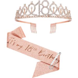 Rose Gold Birthday Sash Crown 18 & Fabulous Sash and Tiara for Girls, 18th Birthday Gifts for Party Favor Supplies