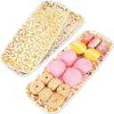 Prestee Disposable Gold Serving Trays for Parties, 3 Pack - Elegant Plastic Trays for Serving Food, 13x9 In. Dessert Platters, Gold Platters for Weddings, Holiday Events, Buffets, and Dessert Tables (3ct Gold)