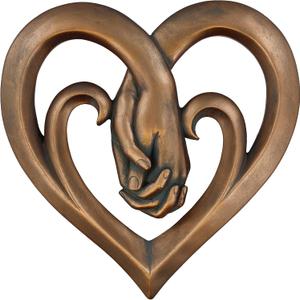 Top Brass Heart Holding Hands Wall Decor Decorative Art Sculpture  Copper Bronze Verdigris Finish  Forever Love