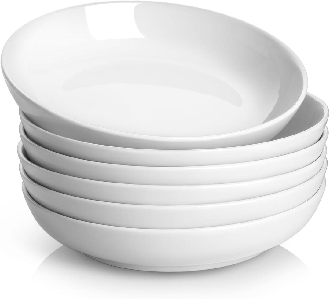 Y YHY Pasta Bowls, 30oz Salad Bowls White Soup Bowls Large Pasta Serving Bowl Porcelain Pasta Plates Wide and Shallow Bowls Set of 6 Microwave Dishwasher Safe Valentines Day Gift (30 OZ-8.5 INCH)