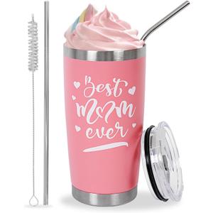 Best Mom Ever Gifts from Son Daughter, Happy Birthday Christmas Mothers Day Ideas Gift for Women Inspirational Thank You Present - 20 OZ Travel Coffee Tumbler