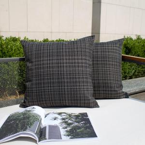 Kevin Textile Pack of 2 Decorative Outdoor Waterproof Throw Pillow Covers Stripe Square Pillowcases Modern Cushion Cases for Patio Couch Bench 20 x 20 Inch Black