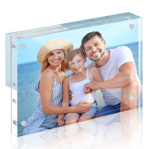 HOUSE DAY Acrylic Picture Frames 8x10, 1 Pack Magnetic 8x10 Picture Frame, Double Sided Clear 8 x 10 Photo Frame with Microfiber Cloth, Frameless FreeStanding 8x10 Frame Gift for Desktop Display
