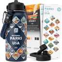 DYSANKY National Parks Water Bottle  32 oz Insulated Stainless Steel Water Jug with 63 Hand-Drawn Park Stickers, Outdoor Accessories & Gift Box  BPA-Free  Ideal for Hiking, Camping & Travel (Navy Blue)