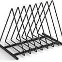 Triangle Desk File Organizer, 7 Slots Metal File Sorter Magazine Holder Document Rack,Desktop Bookshelf Organizer for Office Home School,Black (1-Set)