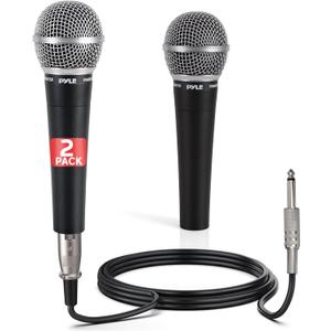 Pyle Professional Dynamic Microphone - 2-Pack Unidirectional Handheld Mic with Built-in Pop Filter, High Signal Output, 15 ft. XLR Audio Cable, Ideal for Stage, Karaoke & Studio Performances